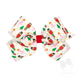 Medium Holiday-themed Christmas Nutcracker Grosgrain Hair Bow
