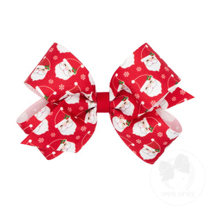 Medium Holiday-themed Santa Claus Grosgrain Hair Bow