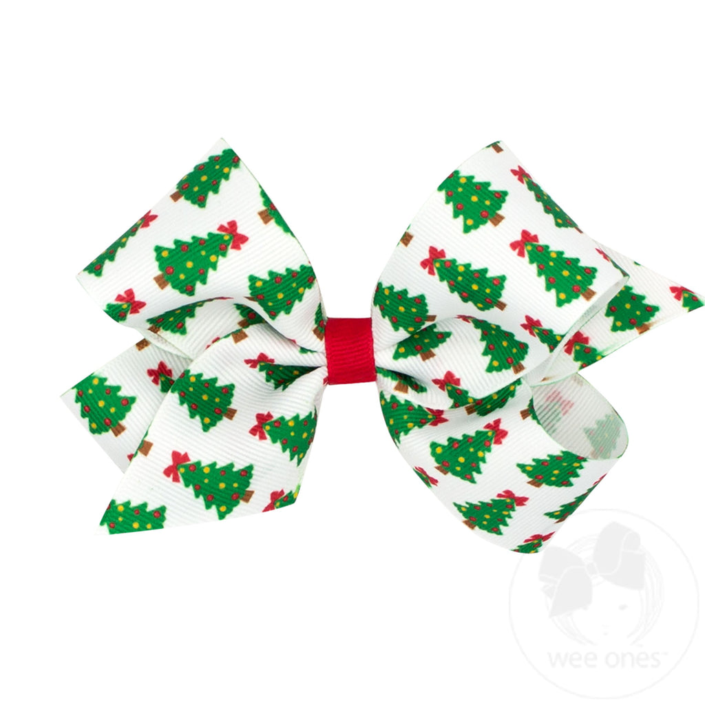 Medium Holiday-themed Christmas Tree Grosgrain Hair Bow