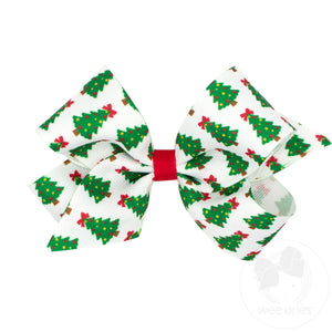 Medium Holiday-themed Christmas Tree Grosgrain Hair Bow
