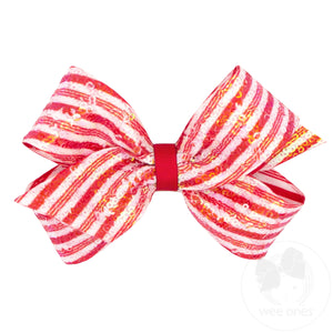 Medium Holiday Stripe Printed Sequin Hair Bow