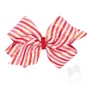 King Holiday Stripe Printed Sequin Hair Bow