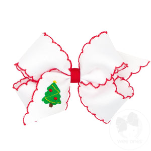 Medium Grosgrain Hair bow with Moonstitch Edge and Holiday-themed Embroidery