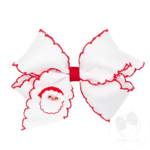 Medium Grosgrain Hair bow with Moonstitch Edge and Holiday-themed Embroidery