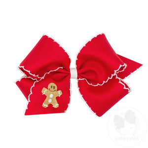 King Grosgrain Hair bow with Moonstitch Edge and Holiday-themed Embroidery