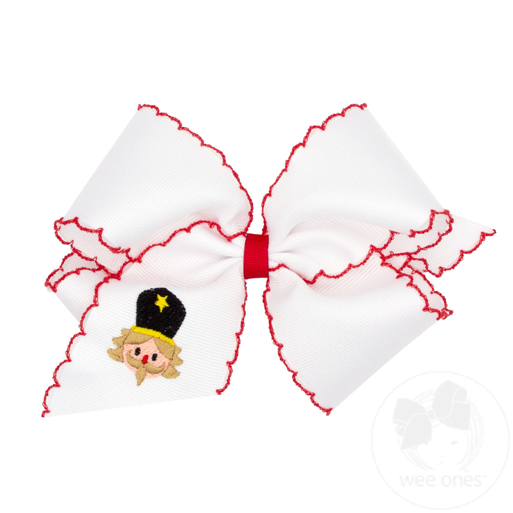 King Grosgrain Hair bow with Moonstitch Edge and Holiday-themed Embroidery