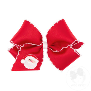 King Grosgrain Hair bow with Moonstitch Edge and Holiday-themed Embroidery