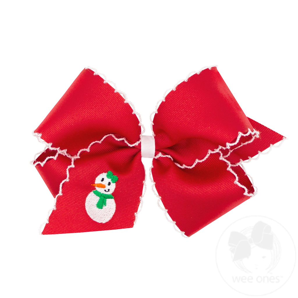 King Grosgrain Hair bow with Moonstitch Edge and Gingerbread Holiday-themed Embroidery