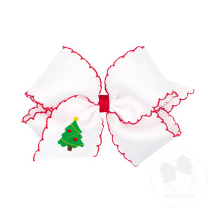 King Grosgrain Hair bow with Moonstitch Edge and Holiday-themed Embroidery