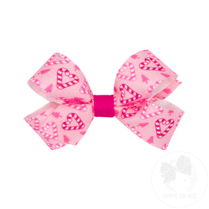 Mini Holiday-themed Pink Candy Cane Printed Grosgrain Hair Bow