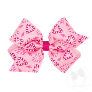 Medium Holiday-themed Pink Candy Cane Printed Grosgrain Hair Bow