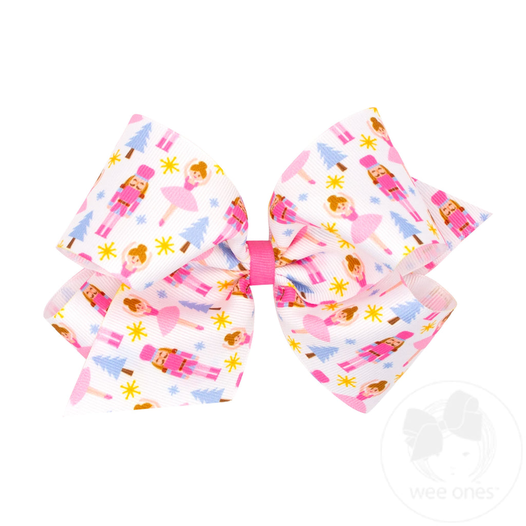 King Holiday-themed Pink Nutcracker Printed Grosgrain Hair Bow