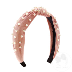 Velvet and Pearl Headband Set (ALL 4) Velvet Pearl Headband Set: Knotted Headband & Bow Scrunchie  main image 4