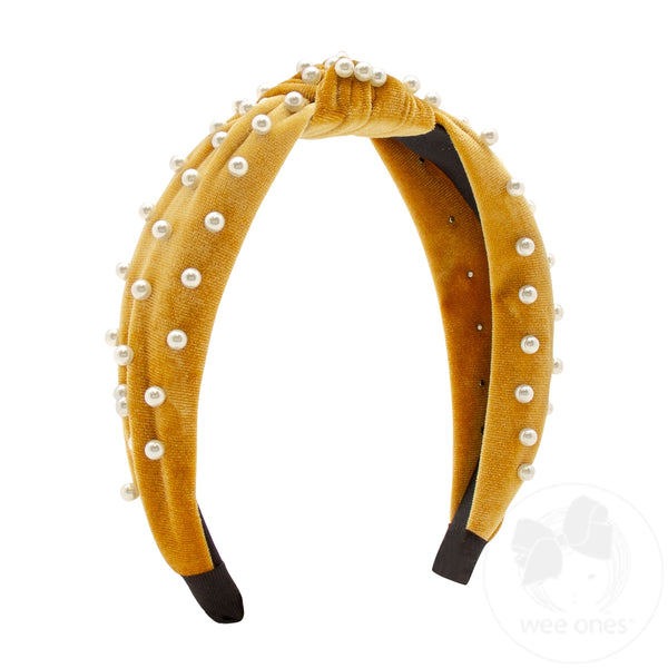 QUEENCORE PEARLS QUEENLY VELVETEEN HEADBAND Historically Inspired French Hood Style Velvet Pearl  main image 2
