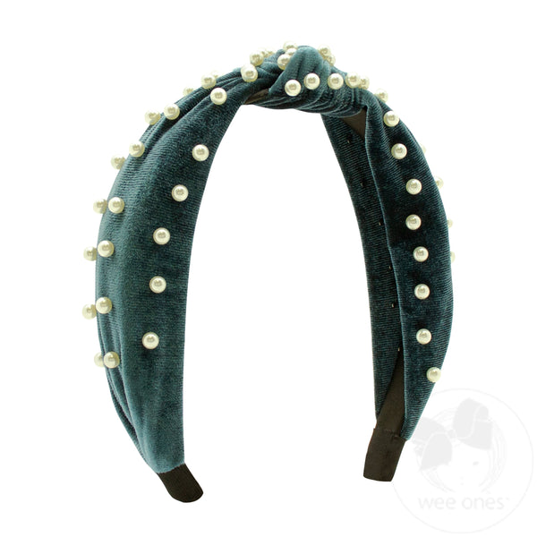 QUEENCORE PEARLS QUEENLY VELVETEEN HEADBAND Historically Inspired French Hood Style Velvet Pearl  main image 3
