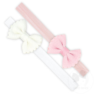 Two Tiny Soft Textured Butterfly Hair Bows on Matching Elastic Band