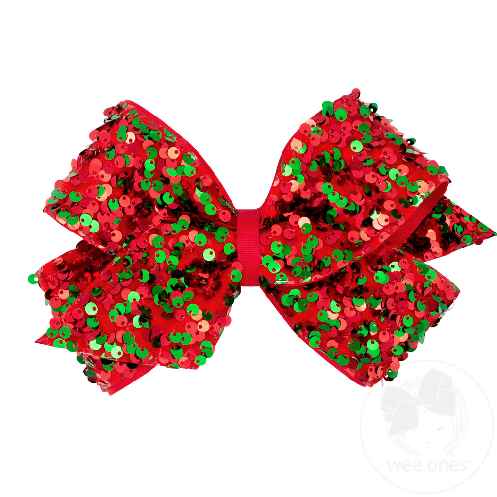 King Red and Green Velvet Sequin and Grosgrain Overlay Hair Bow