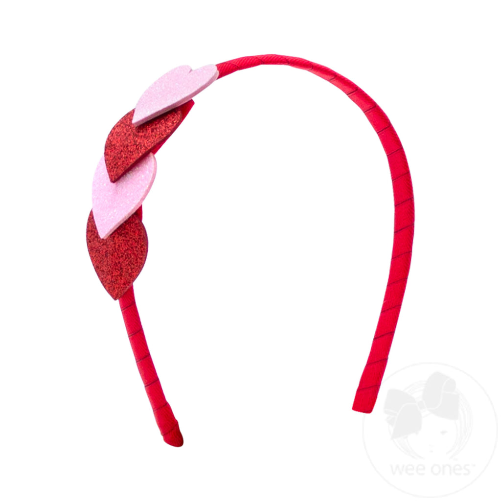 Large Valentine Overlapping Hearts Glitter Grosgrain Wrapped Headband