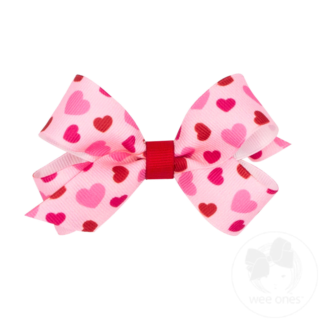 Mini Valentine Heart Print Grosgrain Hair Bow