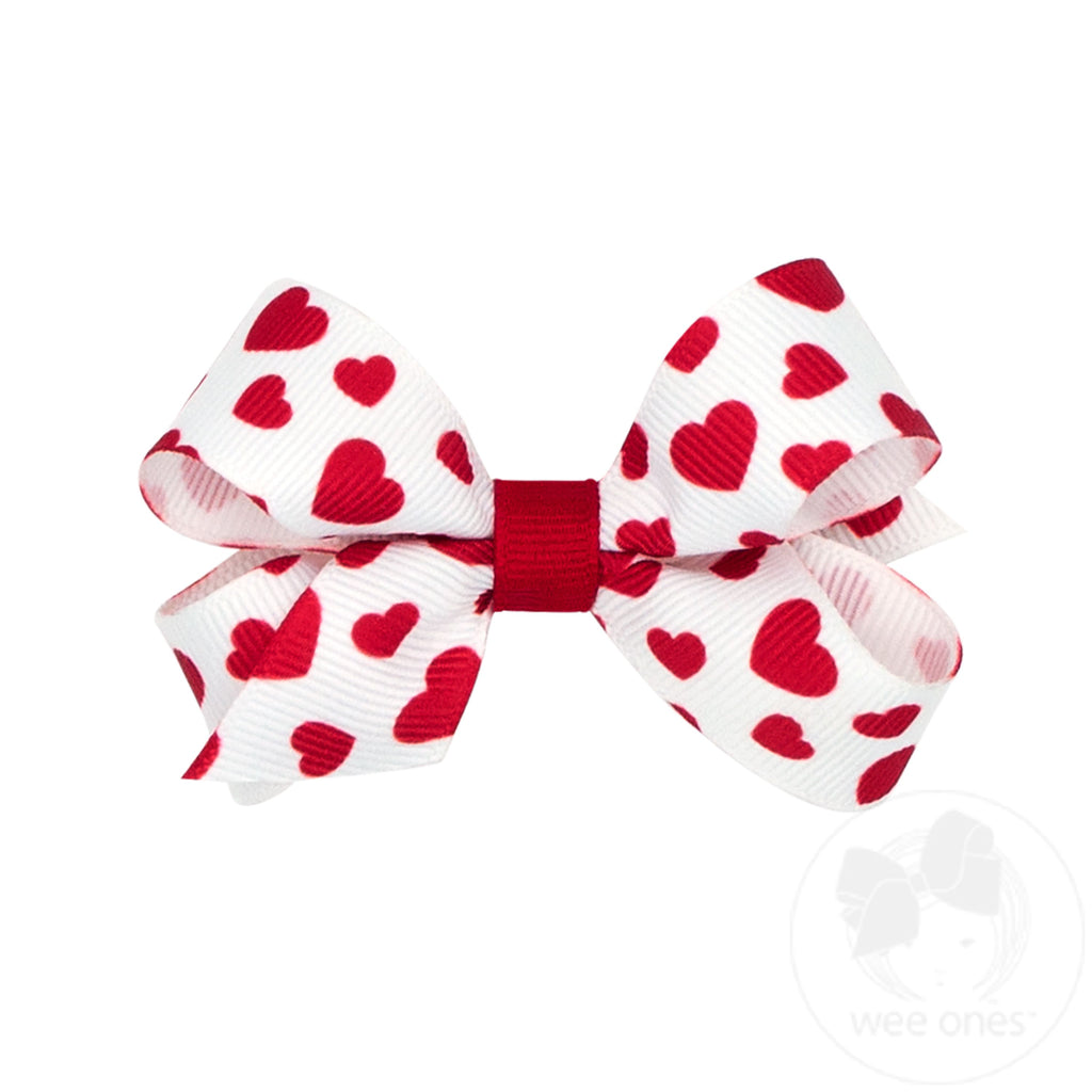 Mini Valentine Heart Print Grosgrain Hair Bow