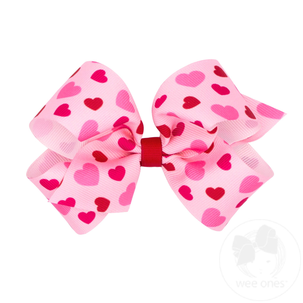 Medium Valentine Heart Print Grosgrain Hair Bow