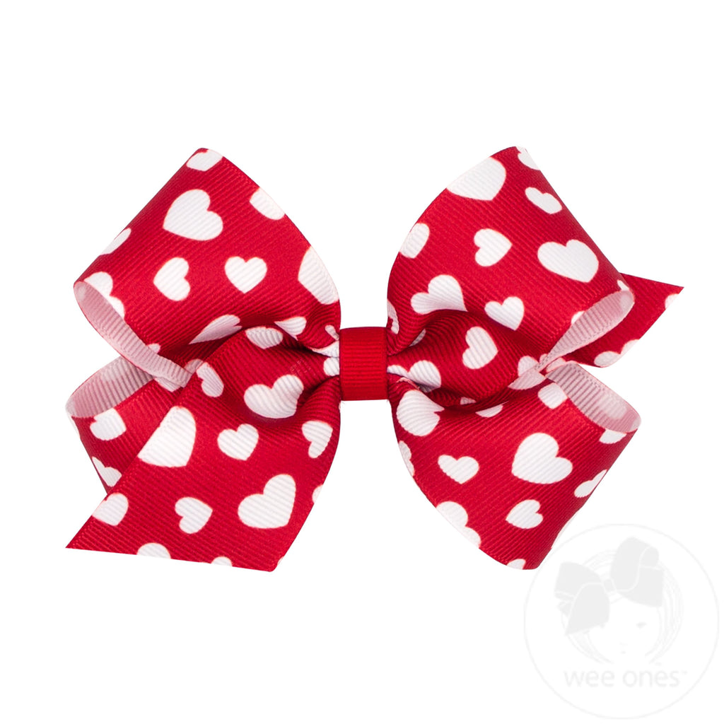 Medium Valentine Heart Print Grosgrain Hair Bow