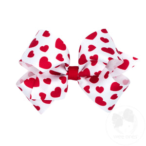 Medium Valentine Heart Print Grosgrain Hair Bow