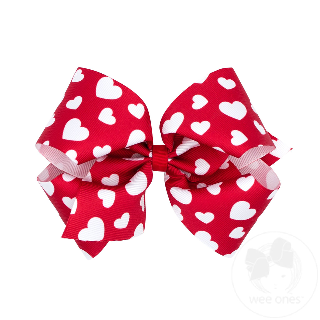 King Valentine Heart Print Grosgrain Hair Bow