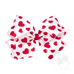 King Valentine Heart Print Grosgrain Hair Bow