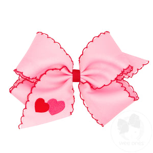 King Valentine Heart Embroidered Grosgrain Hair Bow with Moonstitch Edge