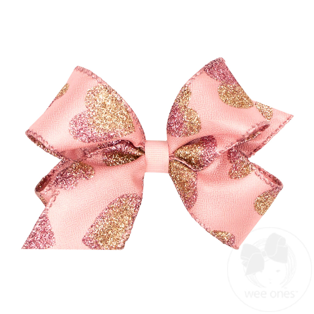 Medium Valentine Taffeta Glitter Heart Hair Bow