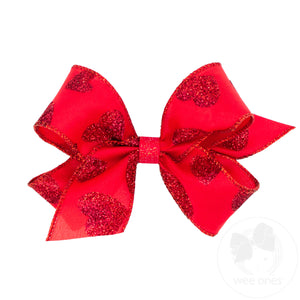 Medium Valentine Taffeta Glitter Heart Hair Bow