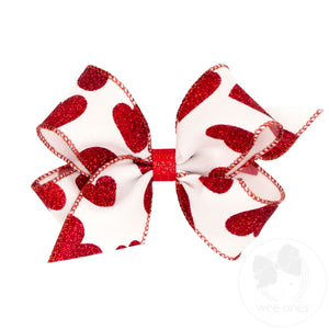 Medium Valentine Taffeta Glitter Heart Hair Bow