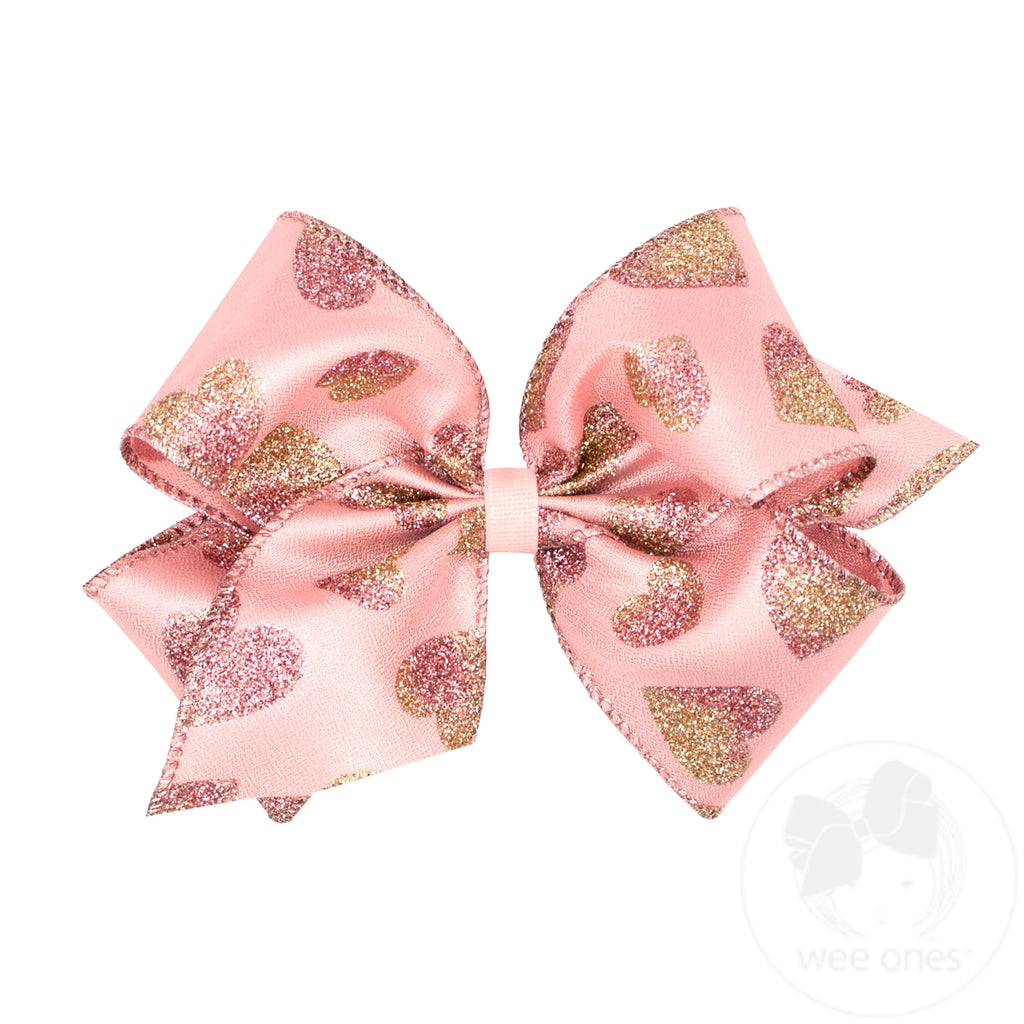 King Valentine Taffeta Glitter Heart Hair Bow