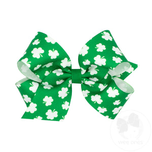 Medium Green Shamrock Printed Grosgrain Hair Bow