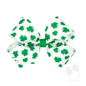 Medium White Shamrock Printed Grosgrain Hair Bow