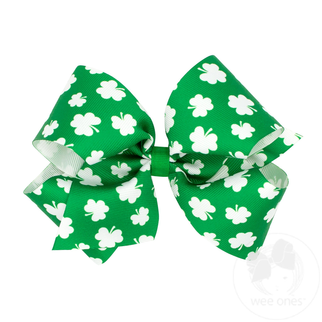 King Green Shamrock Printed Grosgrain Hair Bow