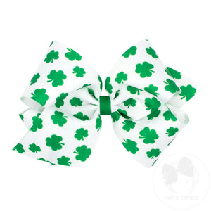 King White Shamrock Printed Grosgrain Hair Bow