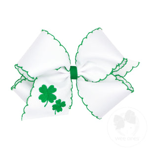 King Shamrock Embroidered Grosgrain Hair Bow with Moonstitch Edge