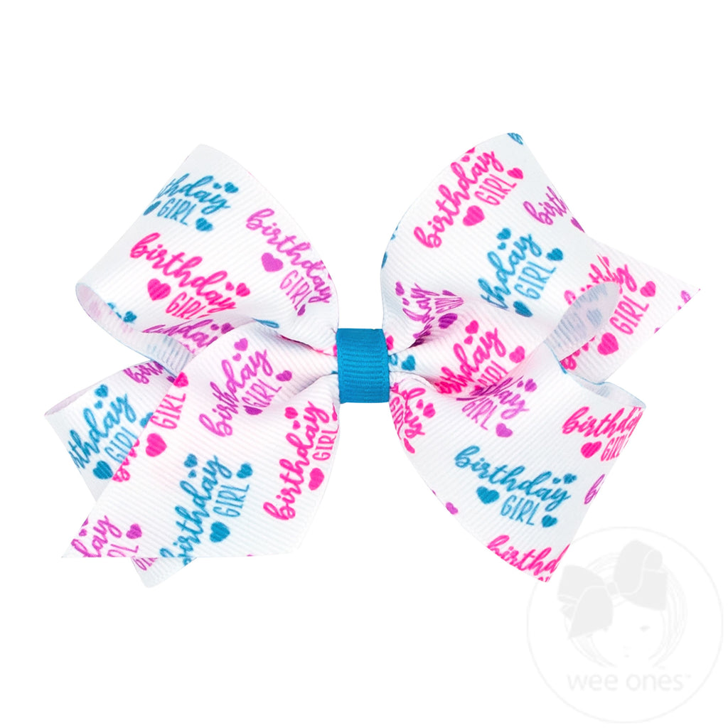 Medium Birthday-themed NEON Printed Grosgrain Hair Bow