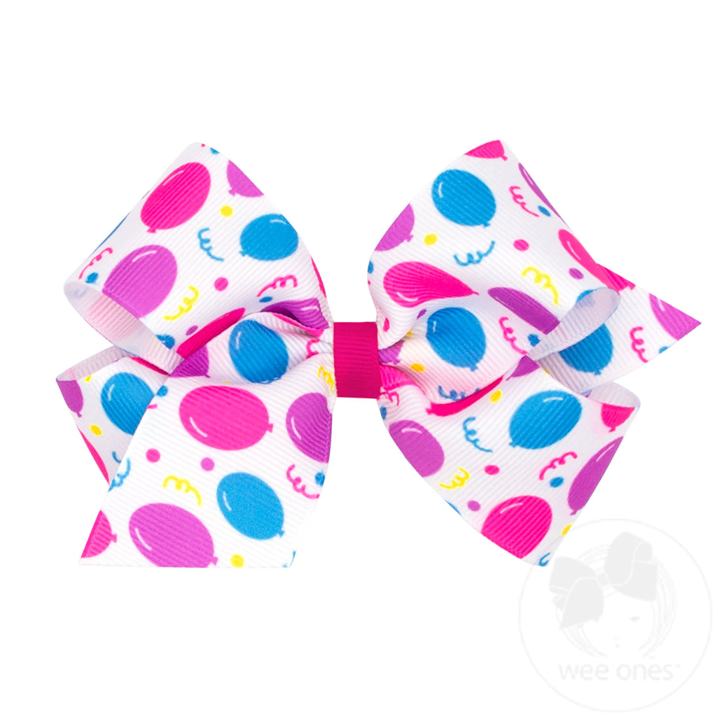 Medium Birthday-themed NEON Printed Grosgrain Hair Bow