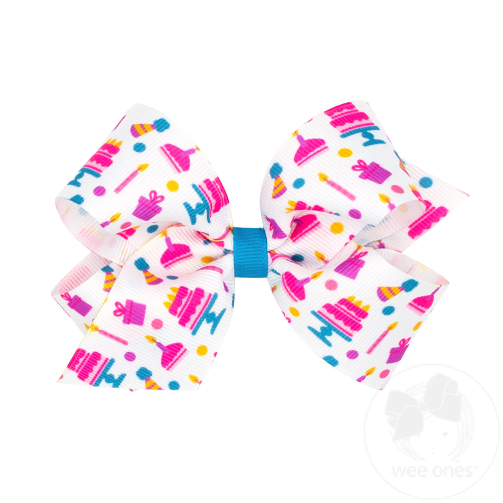 Medium Birthday-themed NEON Printed Grosgrain Hair Bow