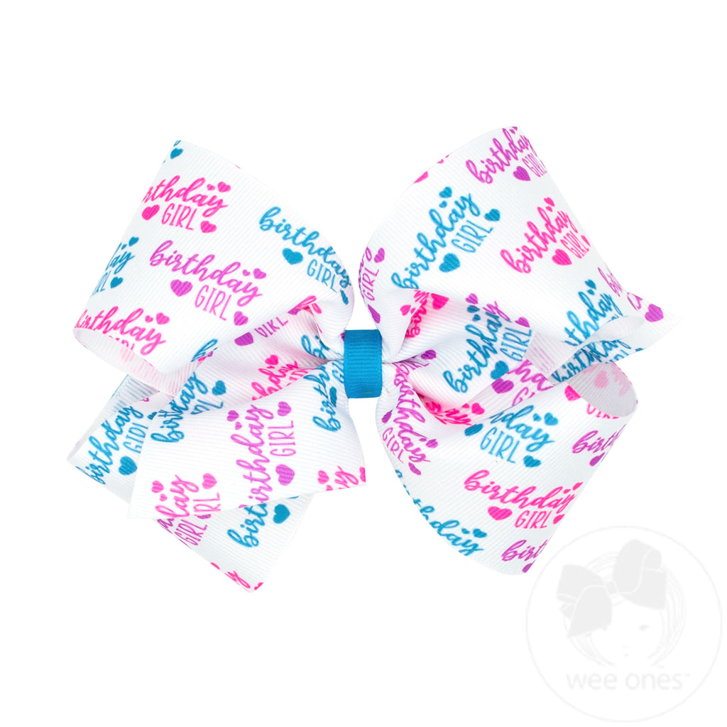 King Birthday-themed NEON Printed Grosgrain Hair Bow