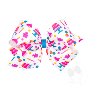 King Birthday-themed NEON Printed Grosgrain Hair Bow