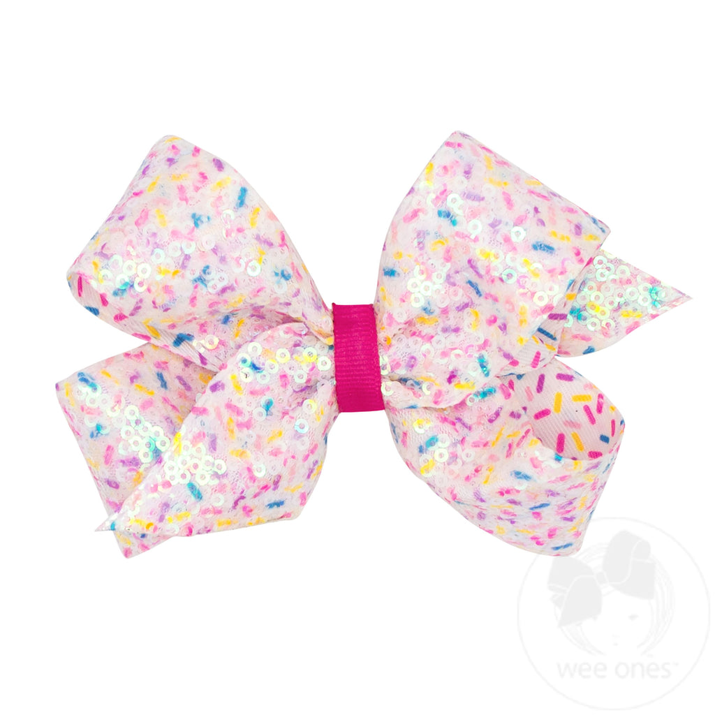 Medium Colorful Confetti Printed Sequin Grosgrain Hair Bow