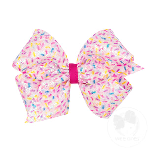 King Colorful Confetti Printed Sequin Grosgrain Hair Bow