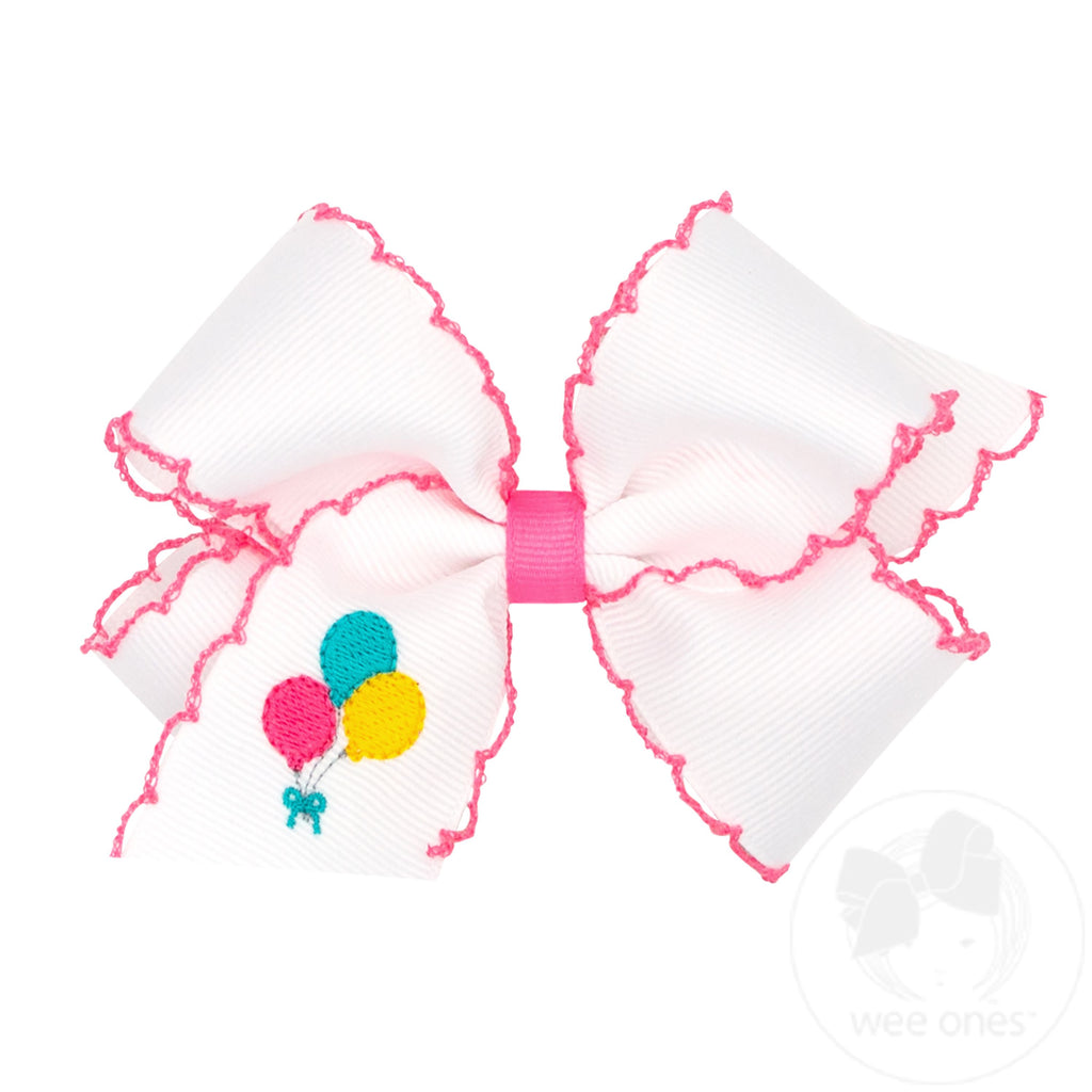 Medium Birthday-themed Grosgrain Hairbow with Moonstitch Edge
