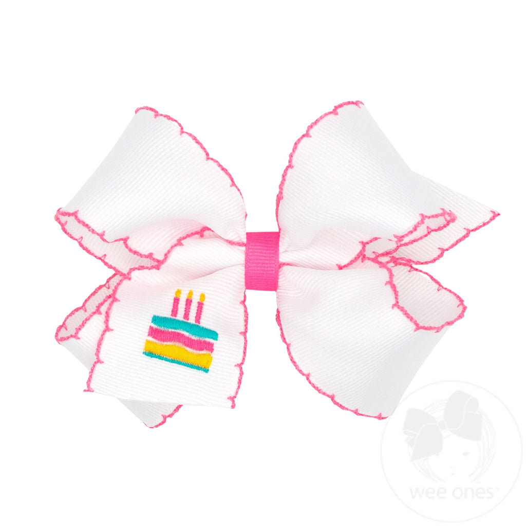 Medium Birthday-themed Grosgrain Hairbow with Moonstitch Edge