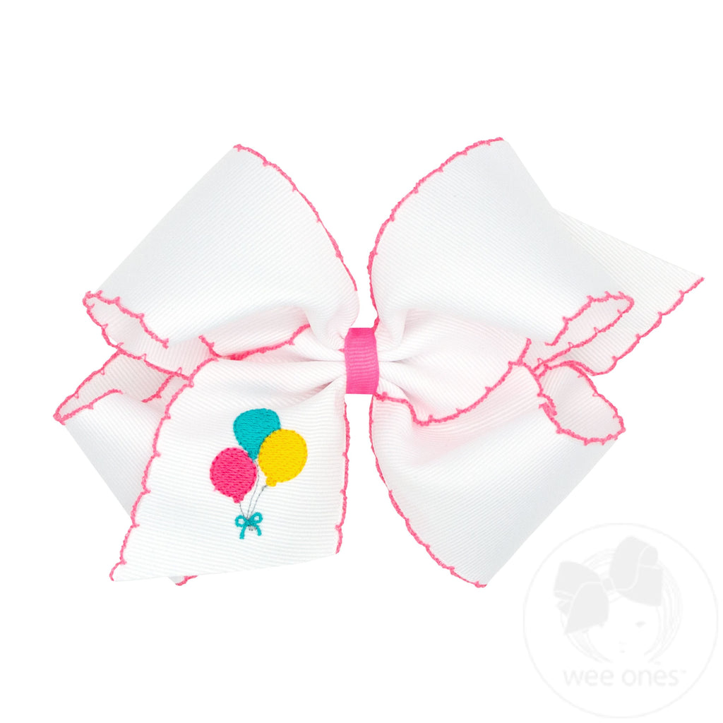 King Birthday-themed Grosgrain Hairbow with Moonstitch Edge