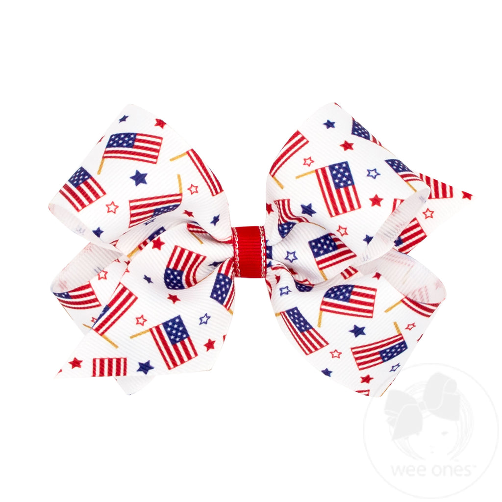 Medium Grosgrain Hair Bow with Americana Flag Print